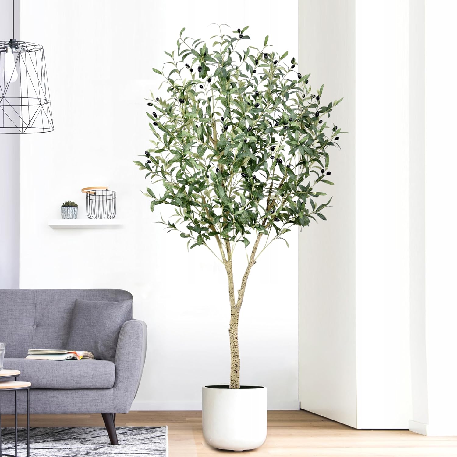 artificial olive tree 6ft with white planter tall faux silk floor plant fake potted large tree 70 inch for home office indoor outdoor garden landscaping decor housewarming gift (6ft, 1pack)