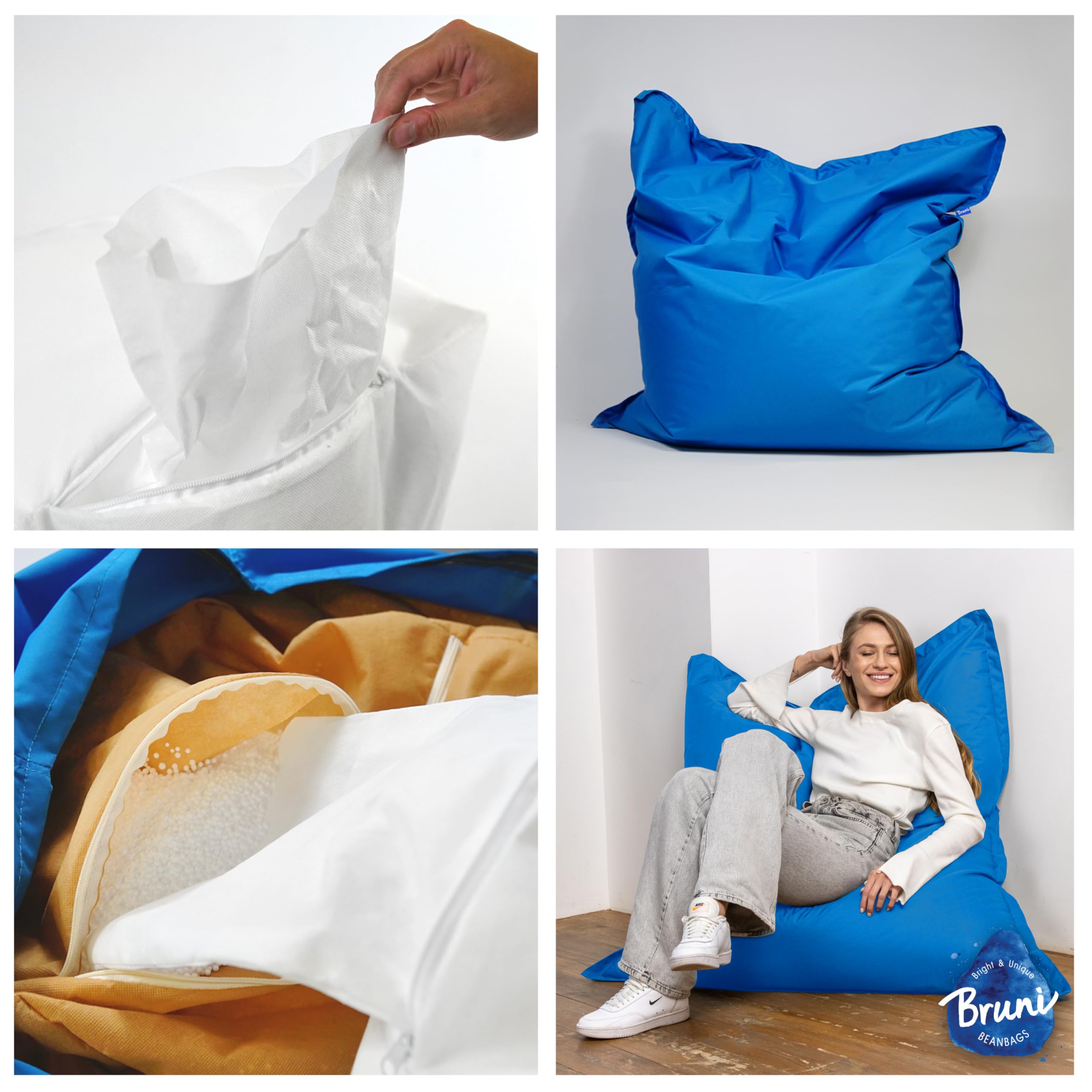 Bruni FILLcloud - Relleno de perlas de poliestireno expandido sostenible para cojín de asiento, varios tamaños, relleno para puf fabricado en Alemania