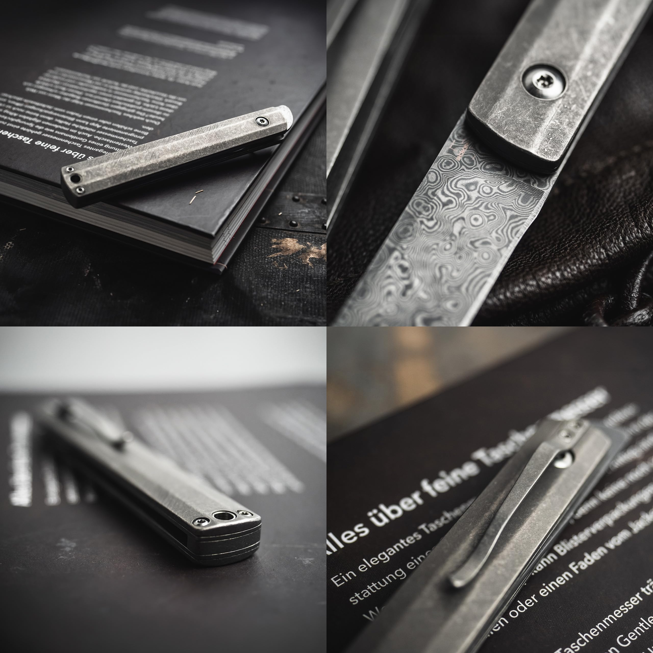 BÖKER PLUS® Wasabi Damast - hochwertiges Damaszener Taschenmesser japanischer Stil - EDC 110 Lagen Damast Klapp-Messer mit Titan Griff in Geschenkbox