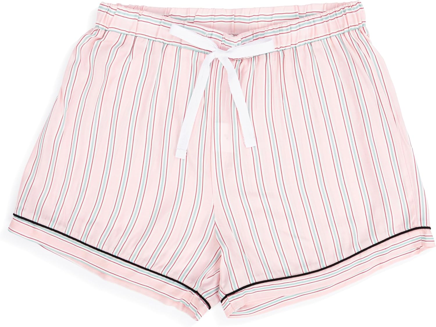 DEMDACO Pink & Teal Candy Stripe Pattern Women's Soft Knit Rayon Blend Short Sleeve Button-Up Top & Drawstring Shorts, 2 Piece Pajama Set, Large - Image 4