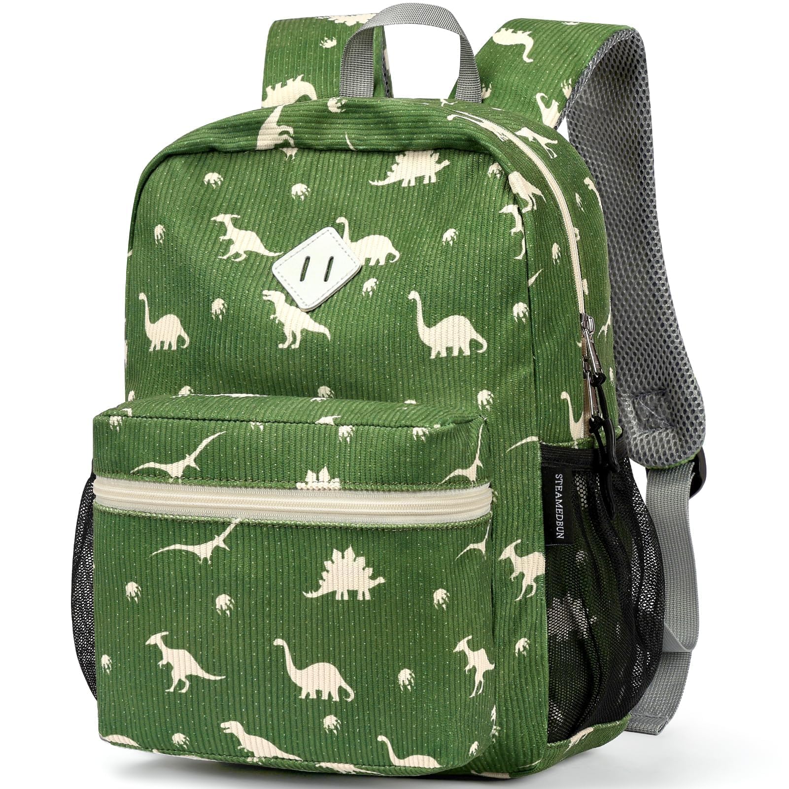 STEAMEDBUN Corduroy Kids Backpack for Boys Girls 3-8, Boys Backpack for Elementary Kindergarten - Dinosaur