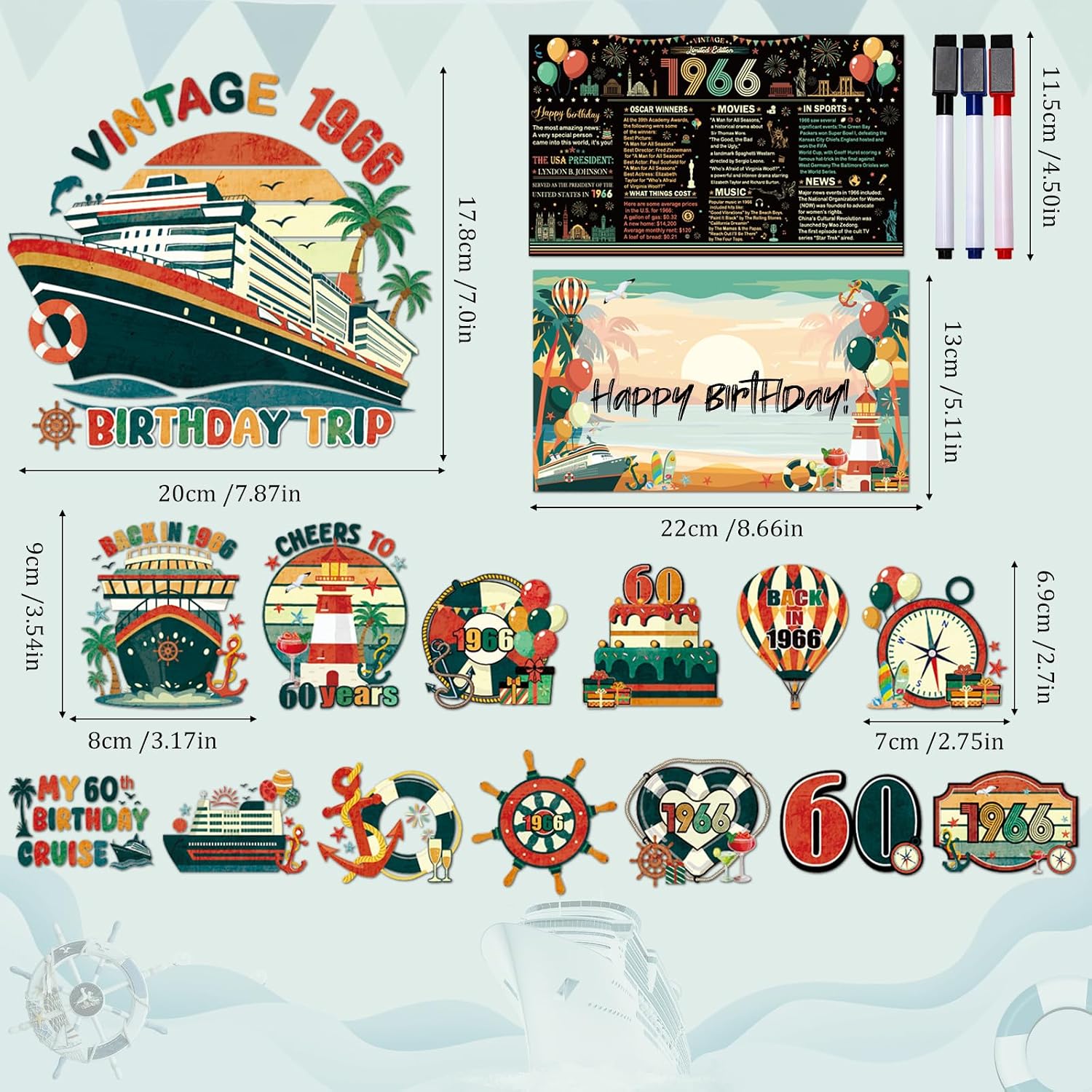 Dazoratix 60th Birthday Cruise Decorations - 16 Pcs Retro Door Ship Cabin image 2