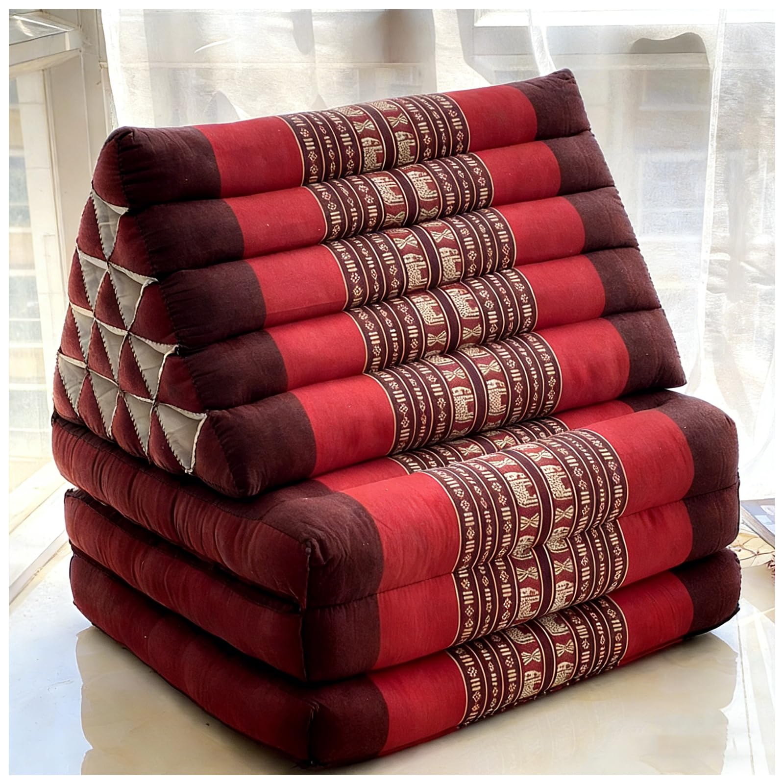 Colchón tailandés de suelo – Asiento de meditación plegable con cojín triangular, cama de invitados rellena de kapok, futón multiusos para mayor comodidad y relajación