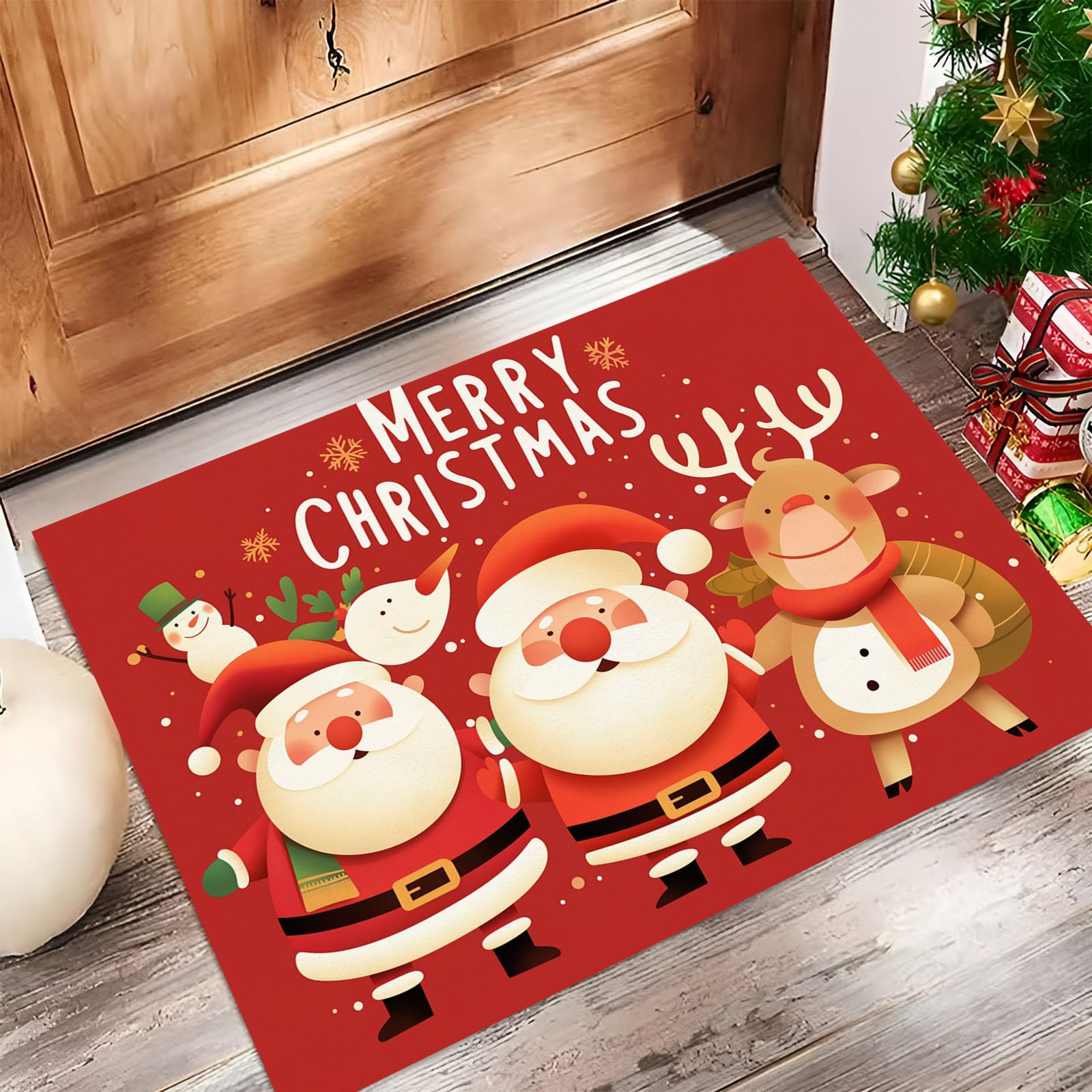 Felpudo de Dibujos Animados, Alfombra Papá Noel Reno para Entrada, Felpudo Entrada Casa 80x120cm, Alfombra de Puerta de Entrada, Lavables, Decorativo Casa, Rojo