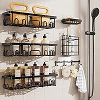 Vista 20 de Veken Paquete de 5 estantes de ducha resistentes al óxido e impermeables, estantes de ducha esquineros adhesivos sin perforaciones, estante