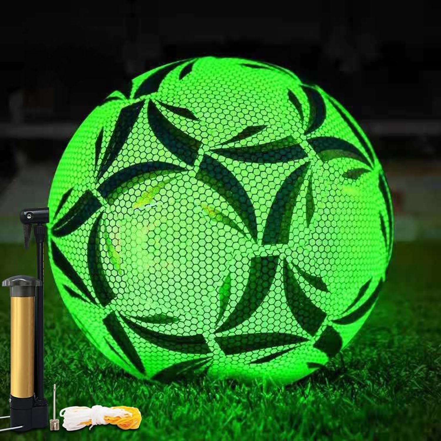 Offizielle Größe 5 Leuchtender Fußball, Fußball Leuchten im Dunkeln für Nachtspiele Training, Sport Leuchtfußball Kinder Erwachsene, Lederfussball mit Pumpe