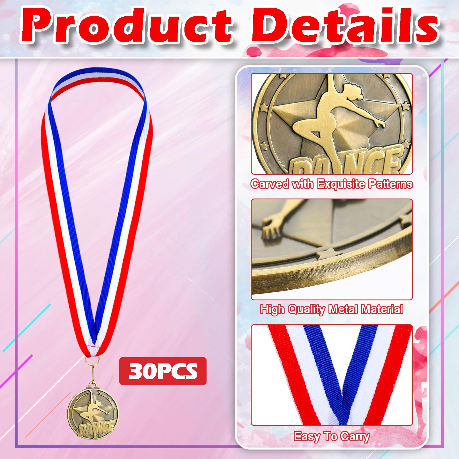 Quelay 30 medallas de Premio de 2 Pulgadas, medallas de Oro a Granel con Cintas para el Cuello, Trofeo de Metal, Regalo para torneos, competiciones, Fiestas, niños y Adultos