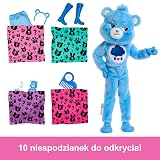 Barbie Cutie Reveal Lalka i akcesoria Seria Troskliwe Misie Zestaw z lalką w kostiumie Gderka i z 10 niespodziankami, w tym zmianą koloru i minimisiem, JCN96