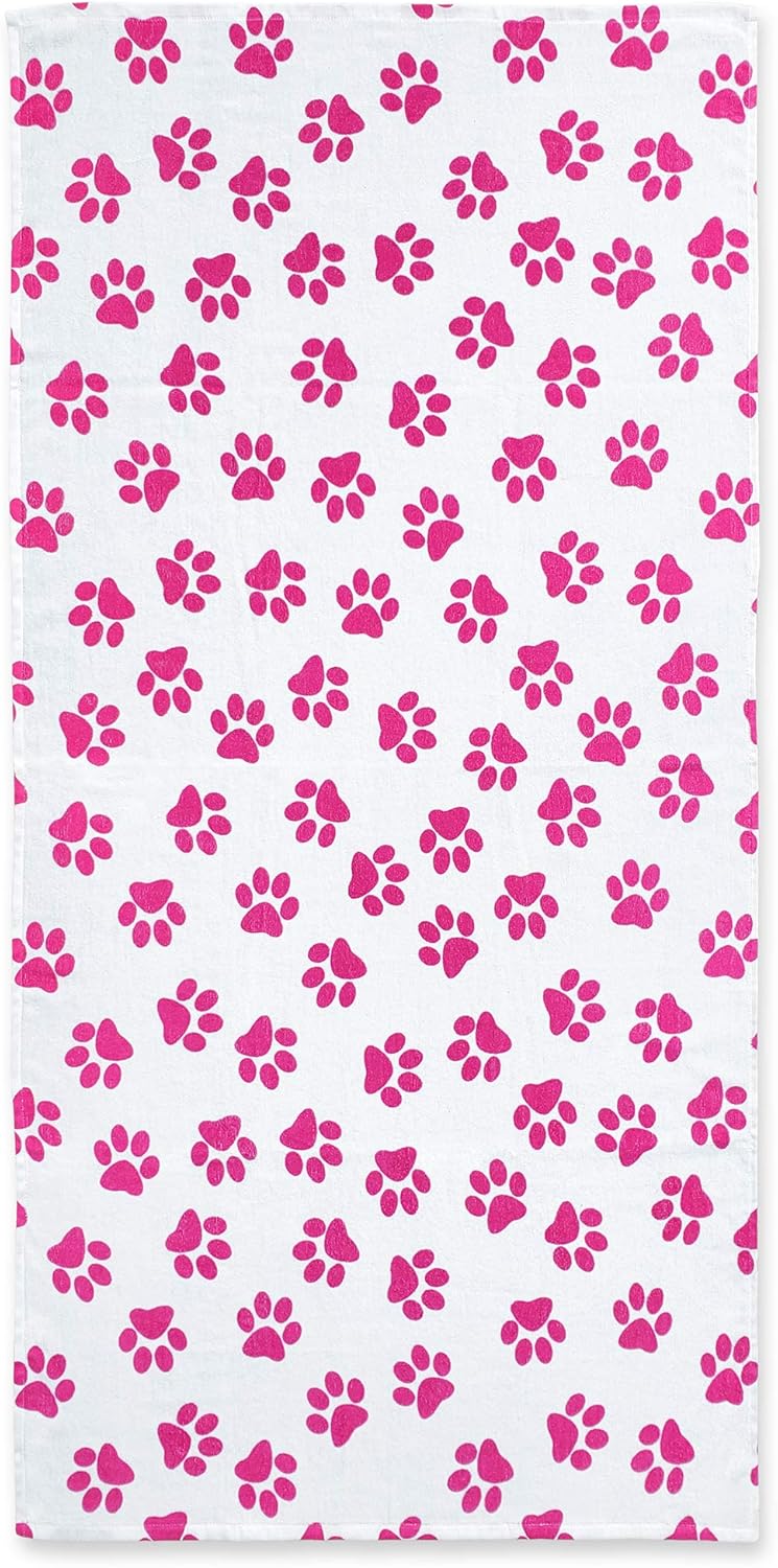Softerry 1000 Dogs Paw Printed Beach Towel 30 x 60 inches (Pink Paws, 30" x 60")