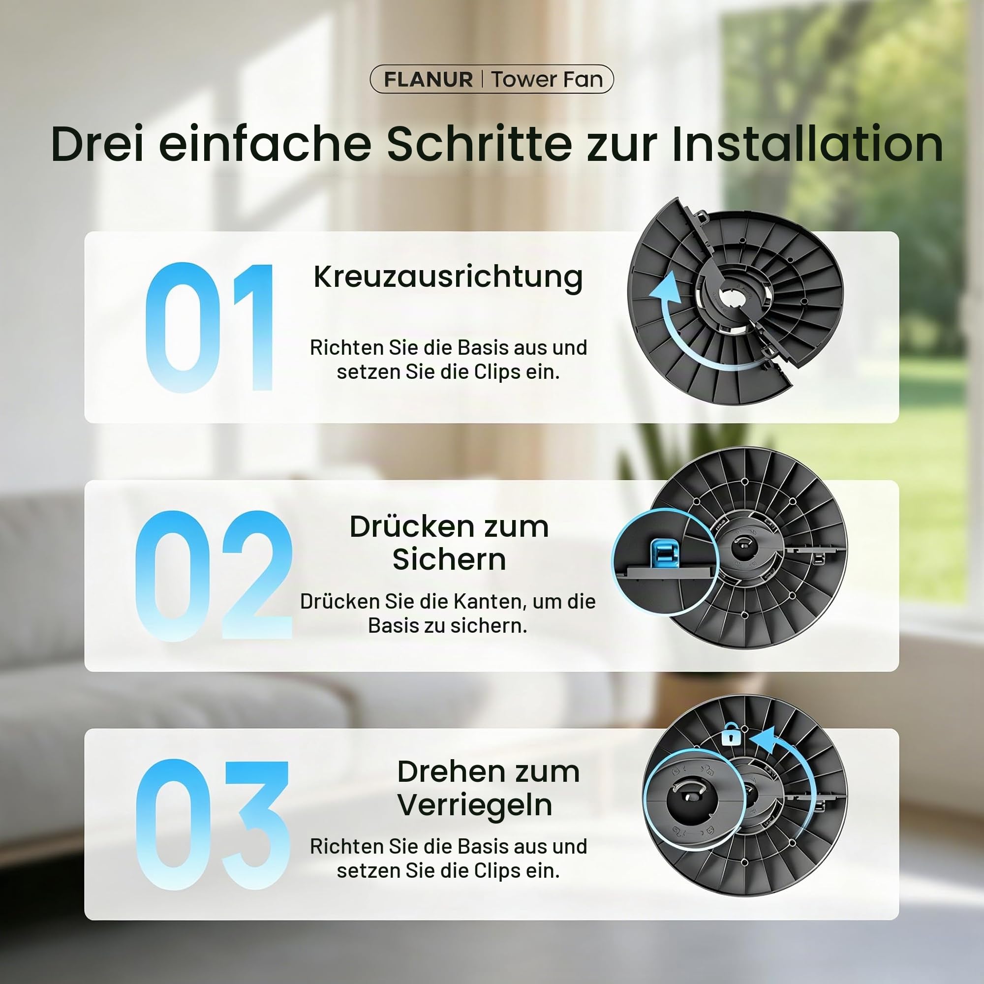 FLANUR Turmventilator, 23dB Ventilator Leise mit Kühlung,89cm WiFi Alexa Tower Fan mit Fernbedienung, 90° oszillierender Standventilator, 4 Geschwindigkeiten 12Std Timer, Schwarz, 1 Pack + 4 Modi