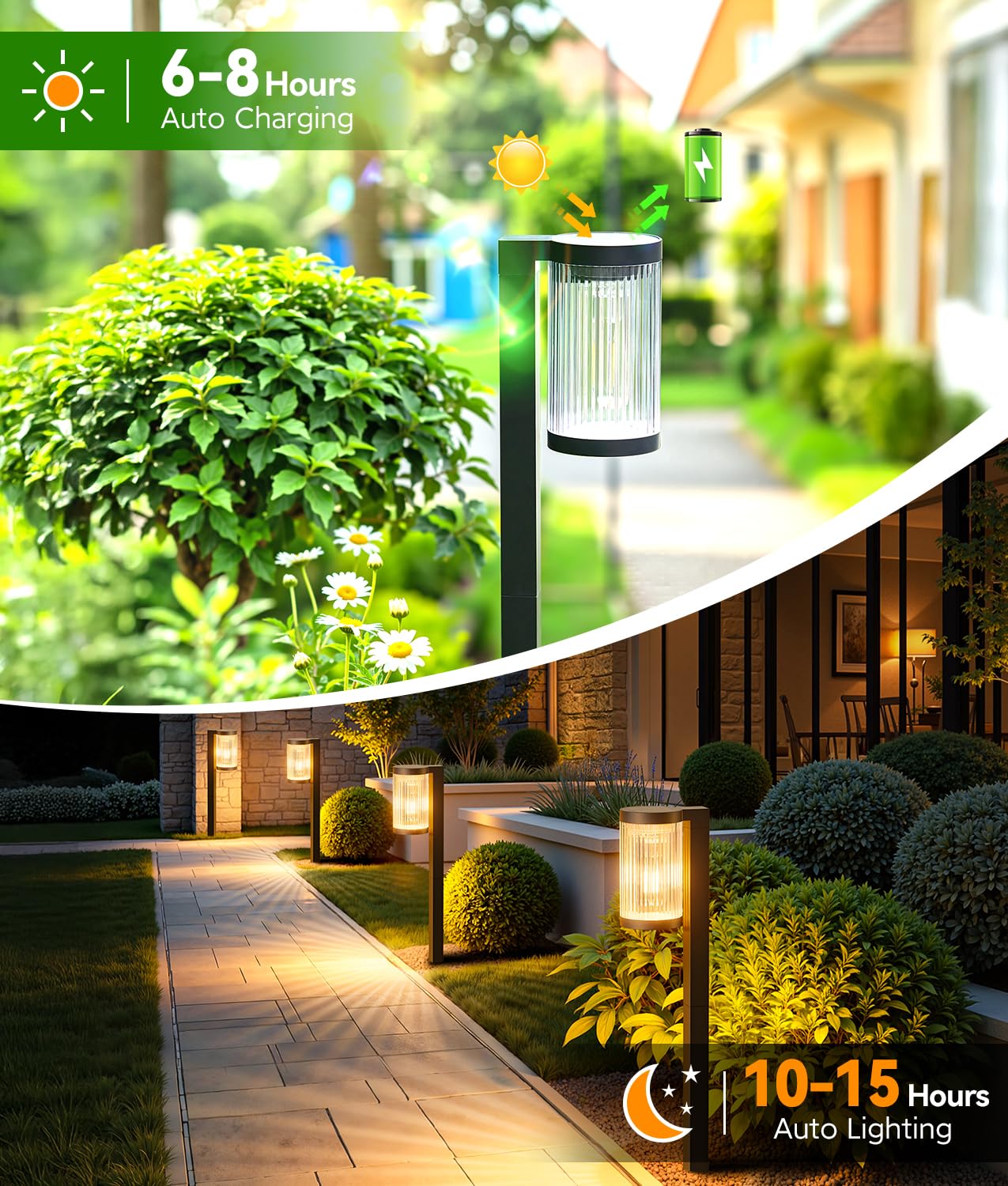 ELECLINK 2 Stück Moderne Solar-Wegleuchten, super hell bis zu 12 Stunden, IP65 wasserdicht, Outdoor-Solarleuchten für Hof, Garten, Weg