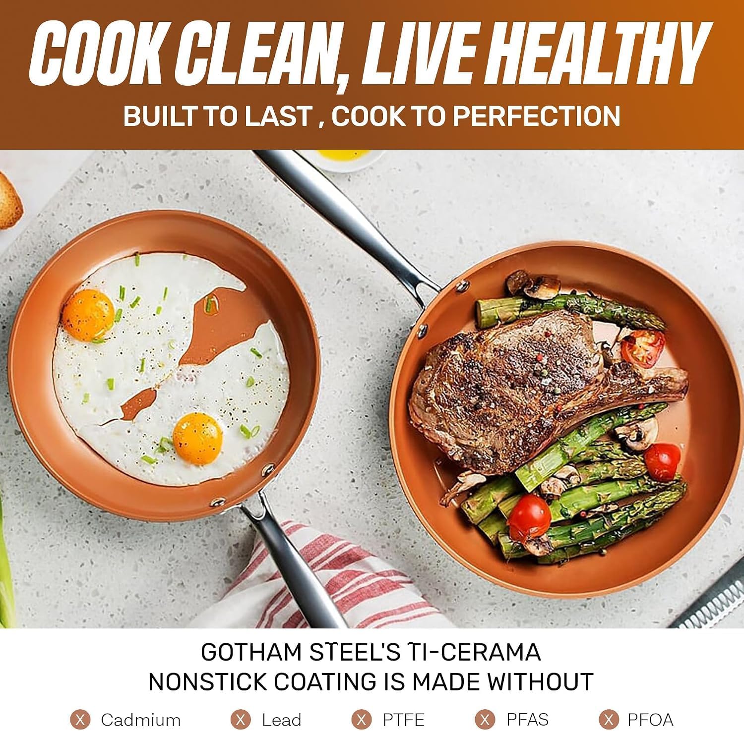 GOTHAM STEEL 8 Inch Copper Non Stick Frying Pans Skillet