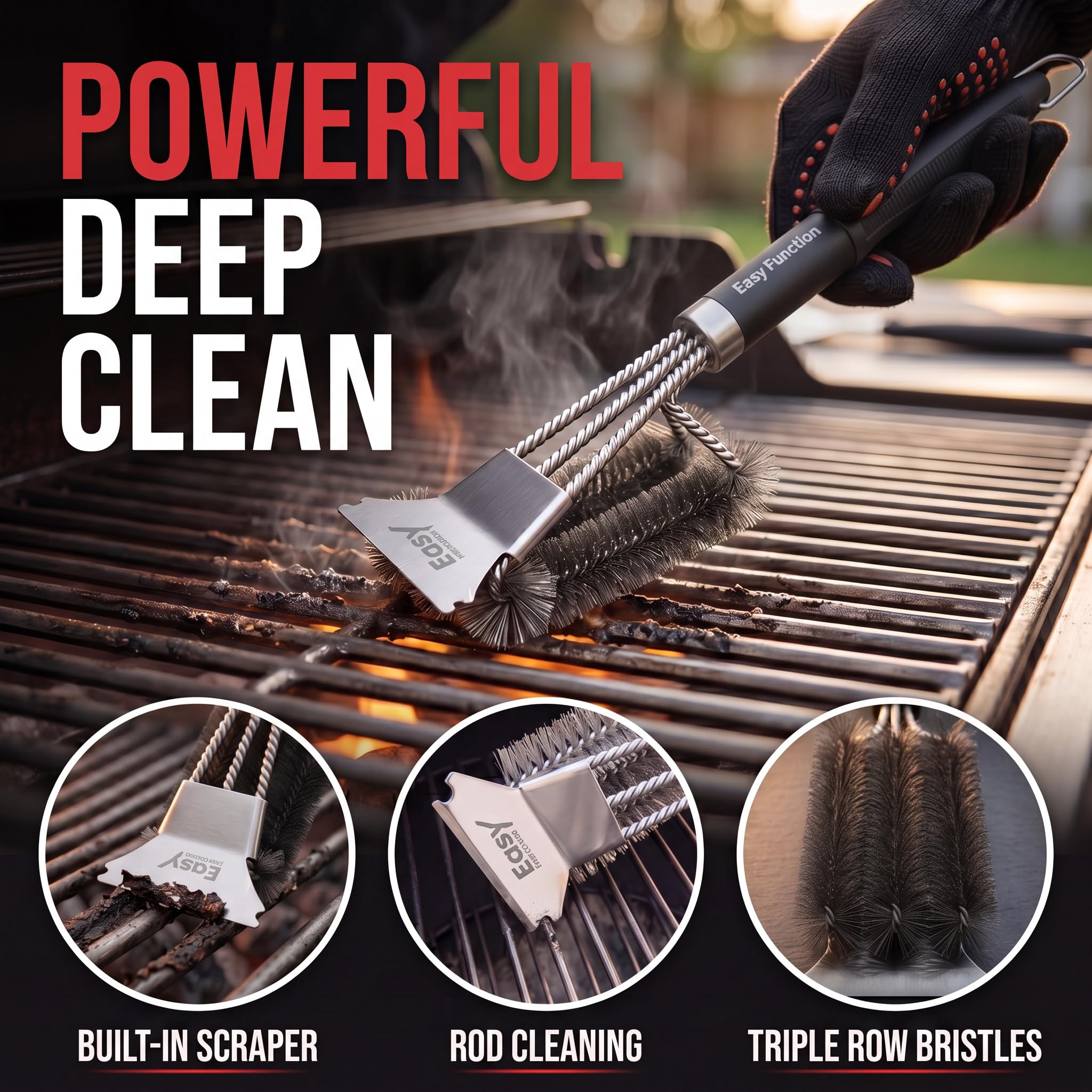 43 cm Cepillo y Rascador para Parrilla - Cepillo de Limpieza de Acero Inoxidable para Parrillas de Gas, Carbón, Eléctricas y Rejillas de Parrilla, Accesorios para Parrillas Weber
