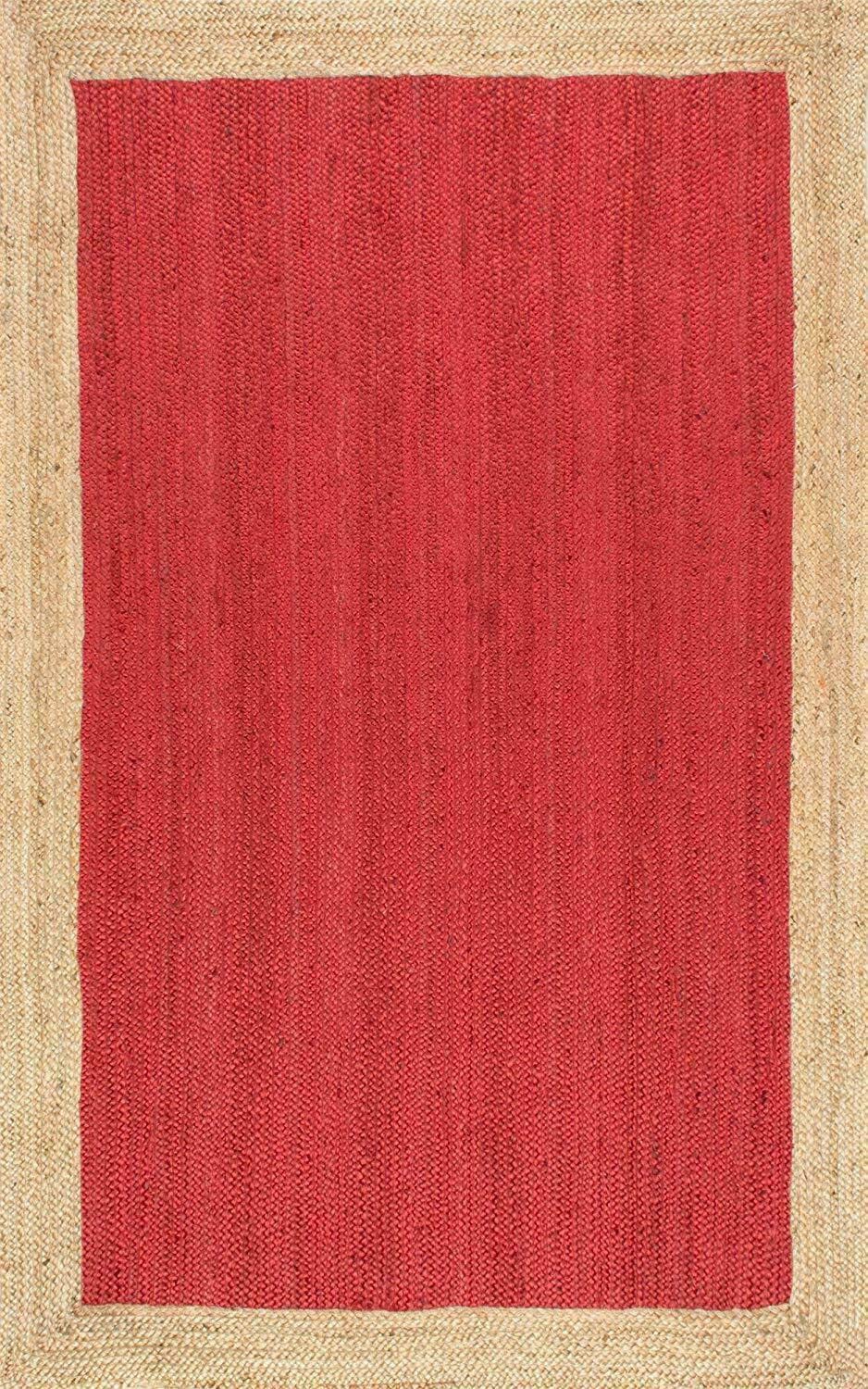 Nowoczesny dywan z juty, ręcznie wykonany bieżnik, do salonu, korytarza, czerwono-beżowy (60 x 120 cm)