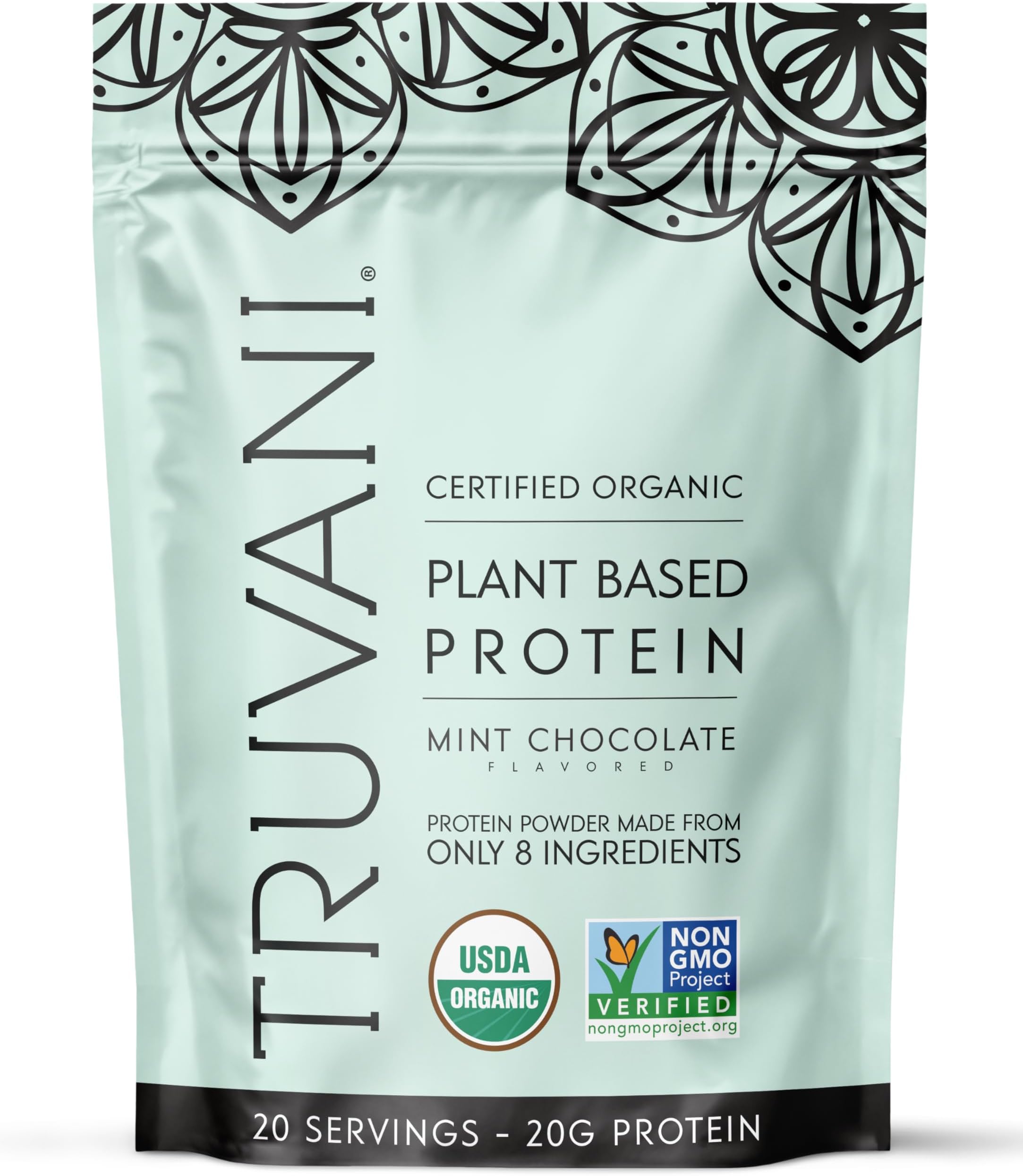 Truvani Vegan Pea Protein Powder | Mint Chocolate | 20g Organic Plant Based Protein Per Serving | 20 Servings | Keto | Gluten & Dairy Free | Low Carb | No Added Sugar
