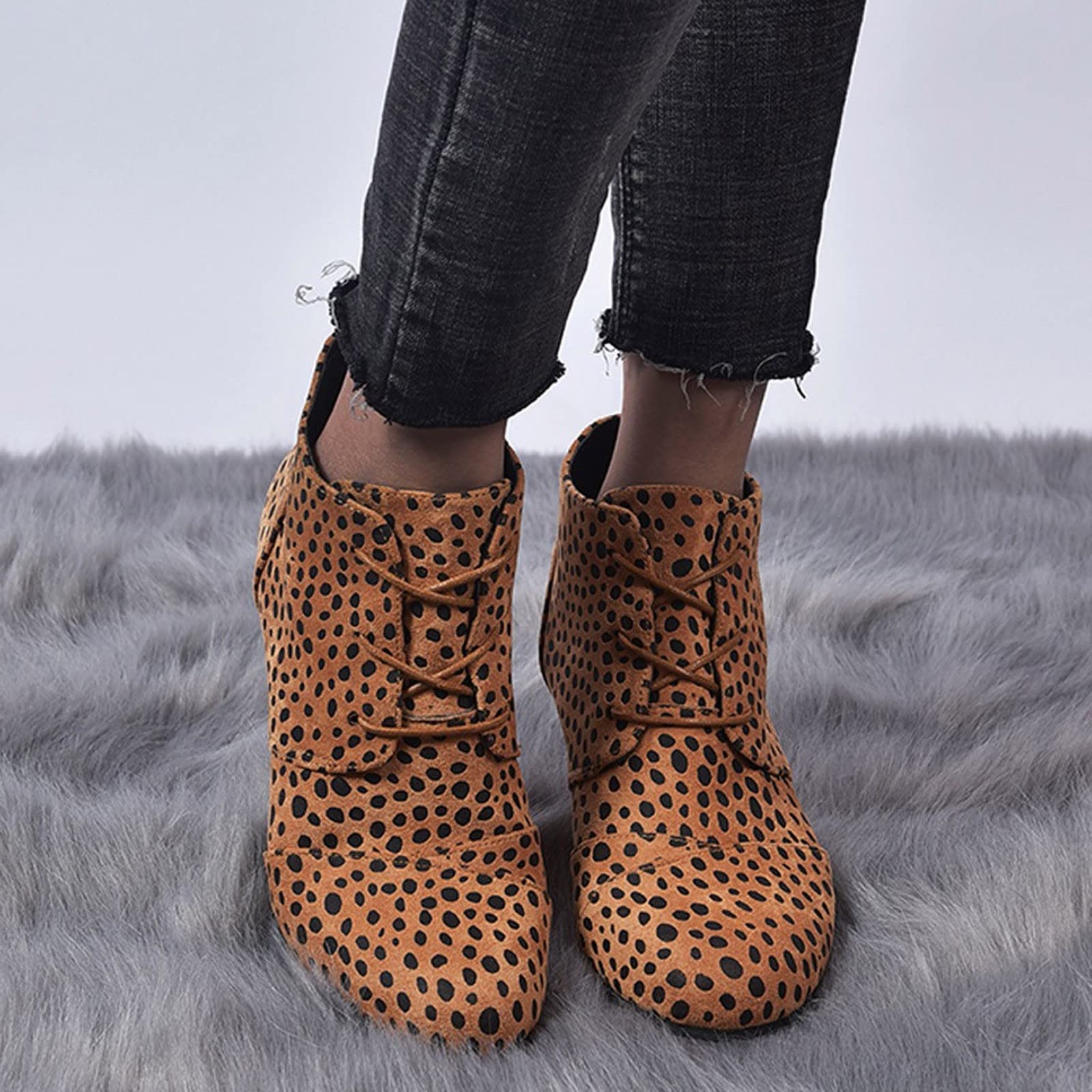 Stivaletti da donna con zeppa, in pelle scamosciata, stile retrò, con chiusura lampo, a punti, con punta arrotondata, Giallo 2, 39