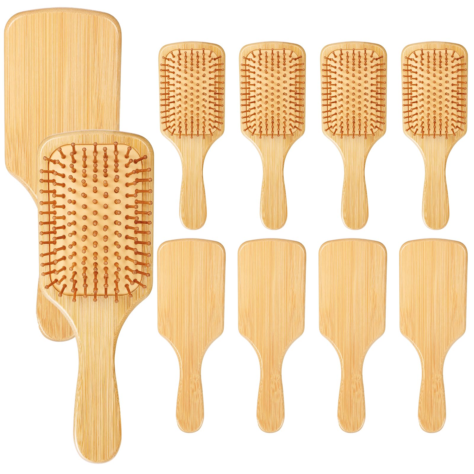 10 spazzole per capelli in bambù, setole rotonde in bambù, mini spazzole districanti in legno, massaggio leggero e antistatico, per donne e uomini, stimola il cuoio capelluto per la crescita dei