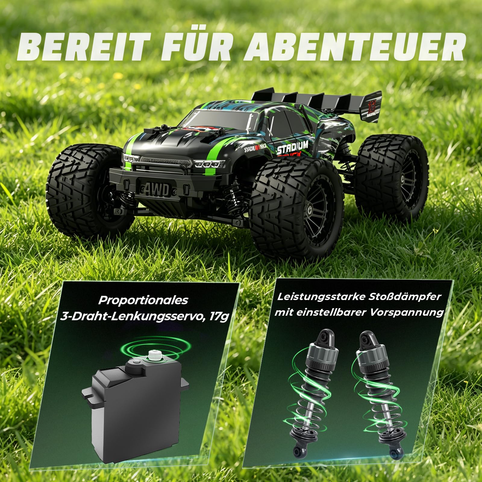 HAIBOXING Ferngesteuertes Auto, 2,4 GHz 1:18 Proportional 4WD 36+ km/h Hobby Offroad Monster RC Truck, wasserdichte RC Truggy RTR Geländegängig Spielzeug