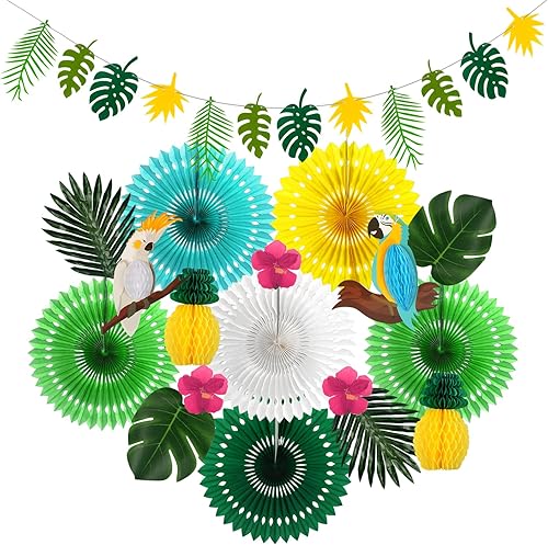 Miniatura 1 de Aves tropicales, tucán, loro, panal de abeja, decoraciones hawaianas de verano, playa, Luau, suministros colgantes para fiestas (verde)