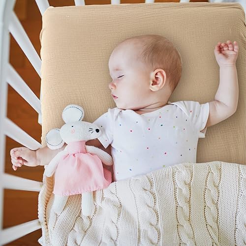 Miniatura 7 de Gerrii 4 sábanas de muselina para cuna de 24 x 38 pulgadas, paquete de sábanas ajustables y acogedoras de algodón transpirable para niños y niñas