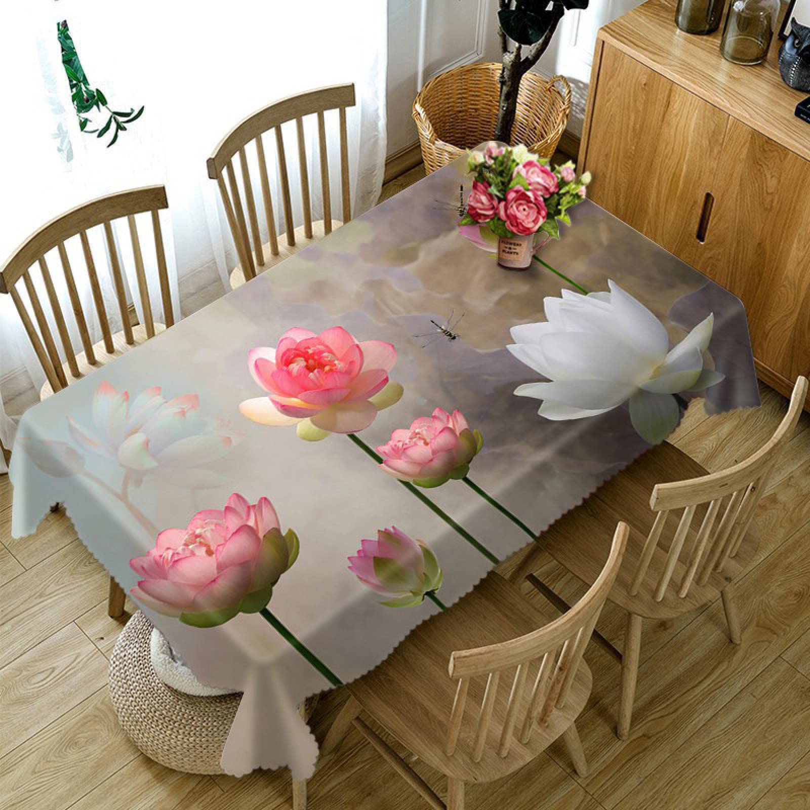 Nappe carrée 3D Lotus Rouge et Blanc imperméable pour table de cuisine et bureau