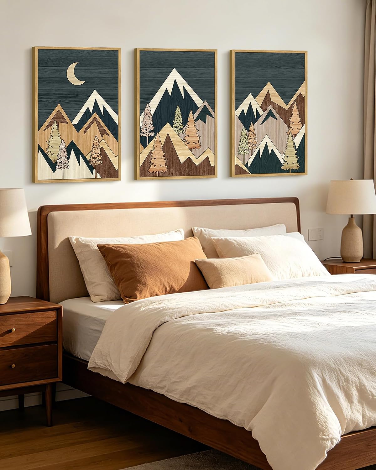 KUVIOKE Morden Mountains Framed Wall Art 16x24in Natural Framed