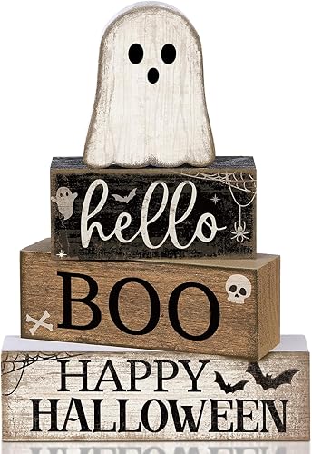 Miniatura 62 de 4 piezas de decoración de mesa de Navidad de madera de Papá Noel, decoración de bandeja escalonada de Navidad, letrero decorativo de bloques de Papá