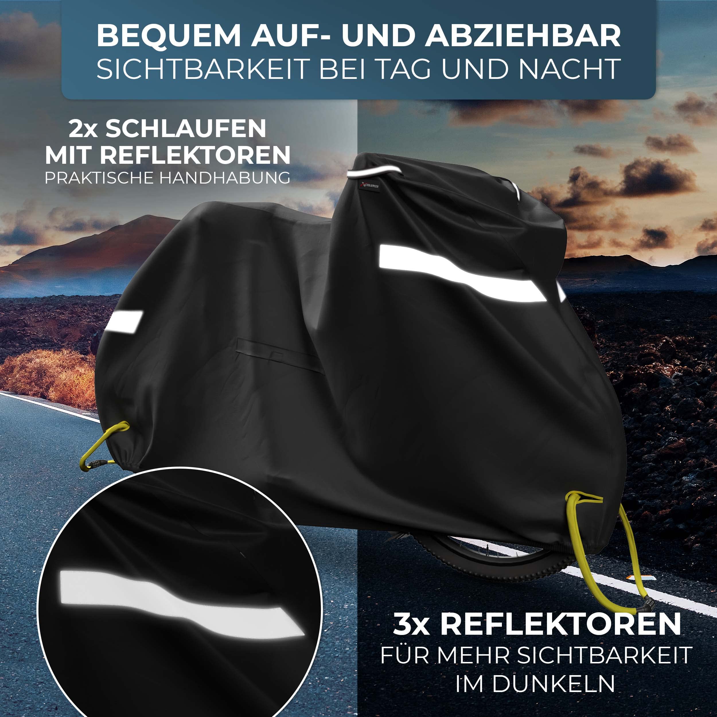 Xcelenze - Fahrradabdeckung 100% wasserdicht (XL – Erwachsenen Rad) | wasserdicht mit Reflektoren - Reissfest & UV-Schutz Fahrradgarage Fahrradschutzhülle Fahrradträger Fahrradplane