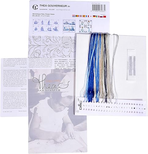 Miniatura 5 de Thea Gouverneur - Kit de punto de cruz contado - Jarrones de flores de azulejos antiguos - Aida - 18 unidades - para adultos - 483A