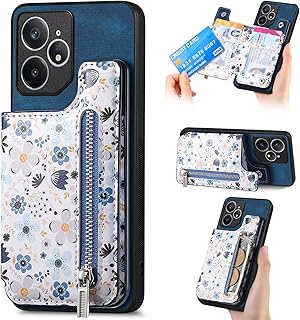 KRjcsfhy Funda para Samsung Galaxy A13, diseño de flores, con cremallera, plegable, con tarjetero, funda para teléfono móvil, funda de piel tipo cartera, funda tipo libro delgada, color azul oscuro