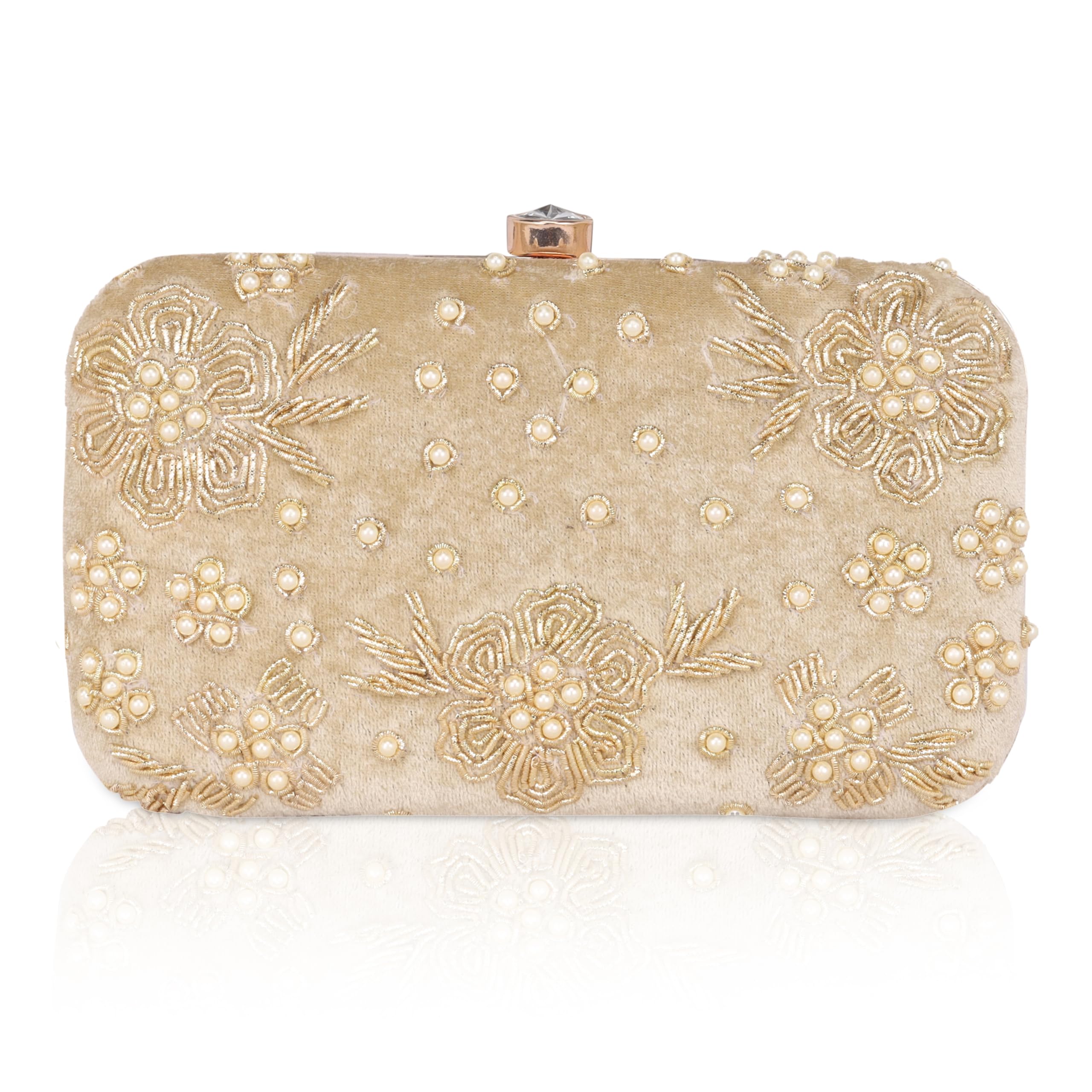 Aqsa Twist Lock Clutch Bag for Women – Embroidered Floral Sling Purse with Chain | Small Elegant Evening & Party Handbag for Girls & Ladies (Pack of 1)