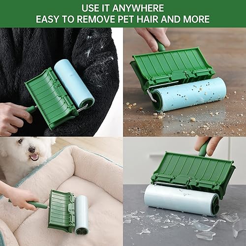 Miniatura 6 de Rodillos para pelusas de suelo extra pegajosos con mango largo retráctil, removedor de pelo de perro de gato grande, ropa de lavandería, muebles de