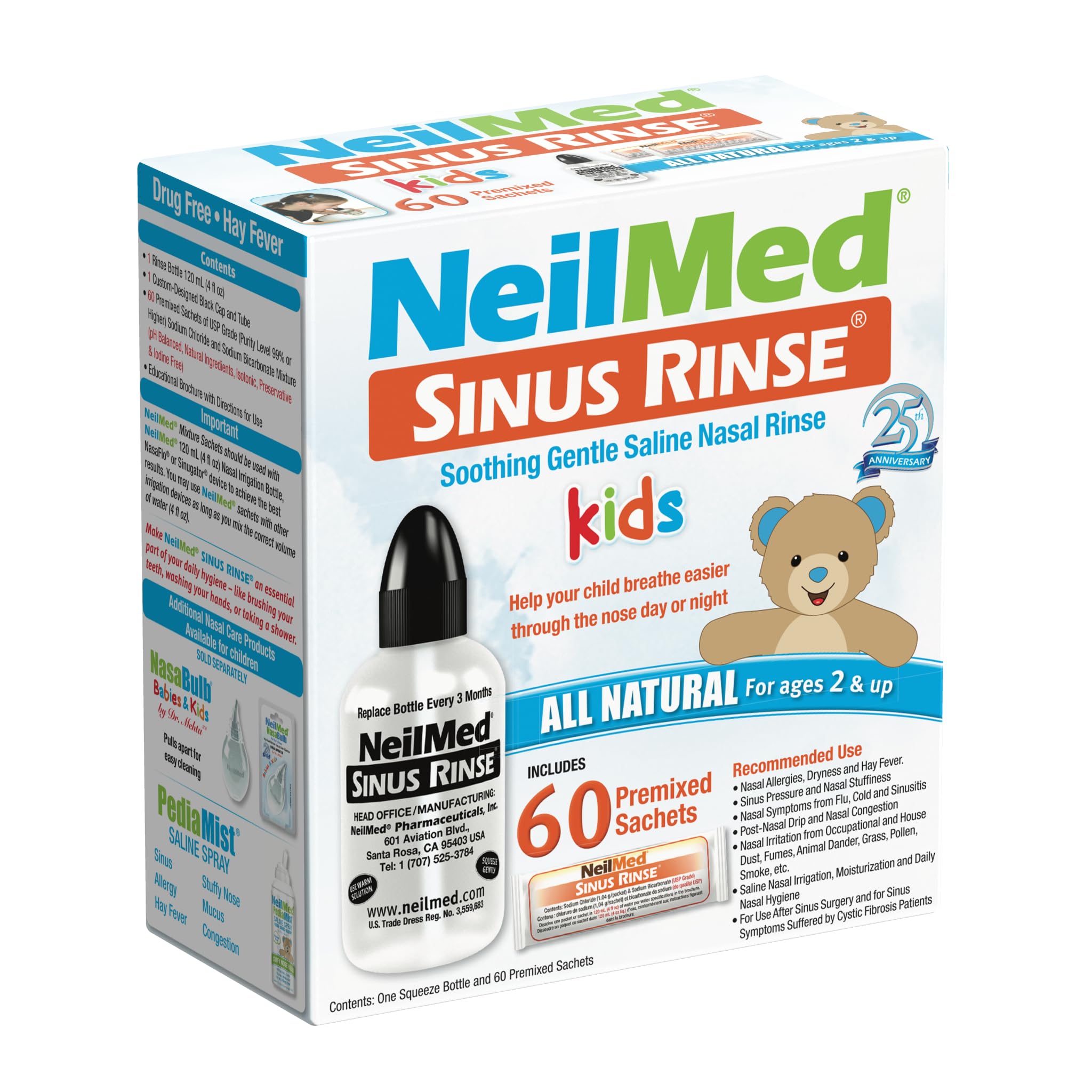 Neilmed Sinus Rinse Kit 60 Days Paediatric Nasal Irrigation Relief 60 Sachets