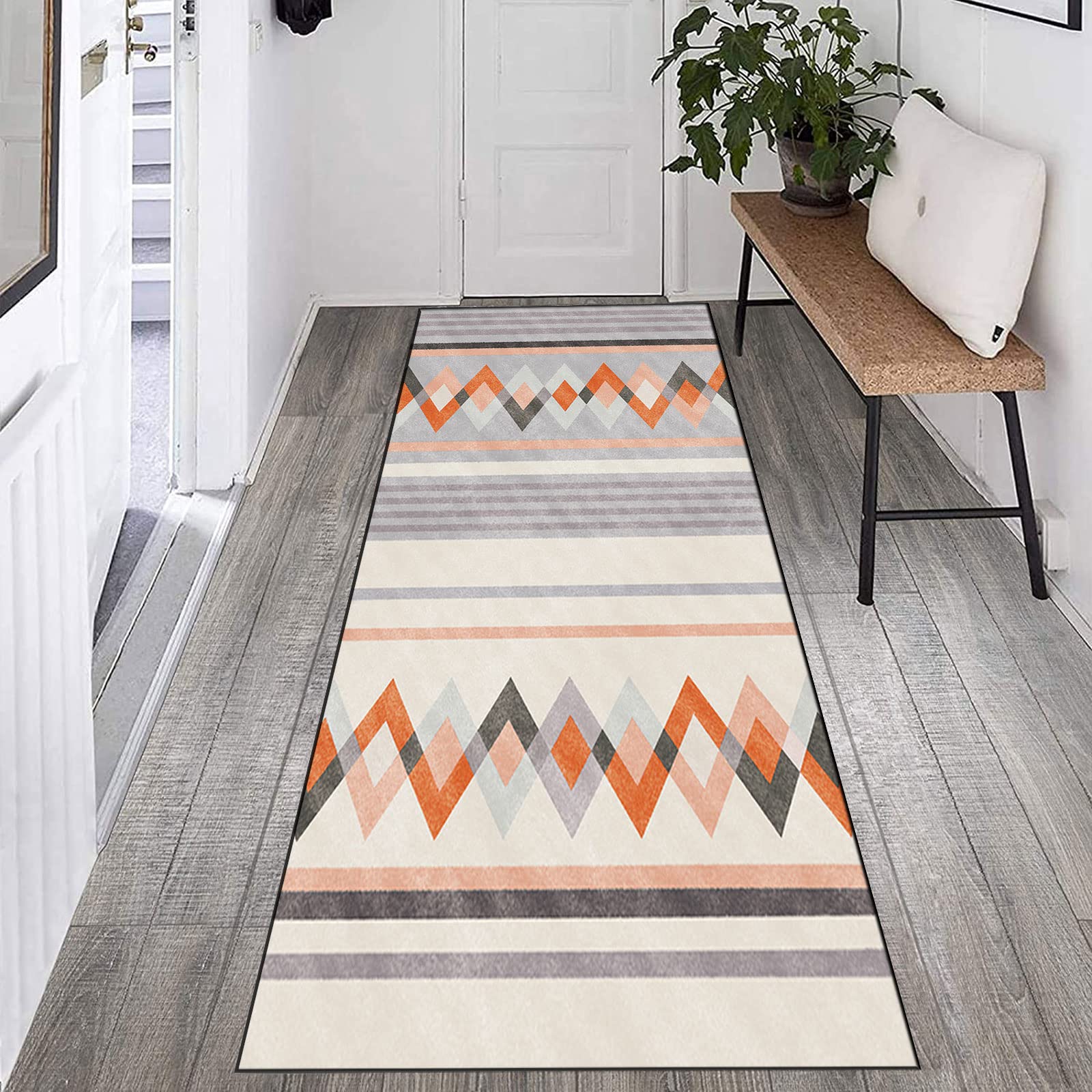 Läufer Teppich Flur rutschfest Geometrische Muster Teppich für Küche Wohnzimmer Modernes Design für Eingangsbereich und Büro Geeignet für stark frequentierte Bereiche