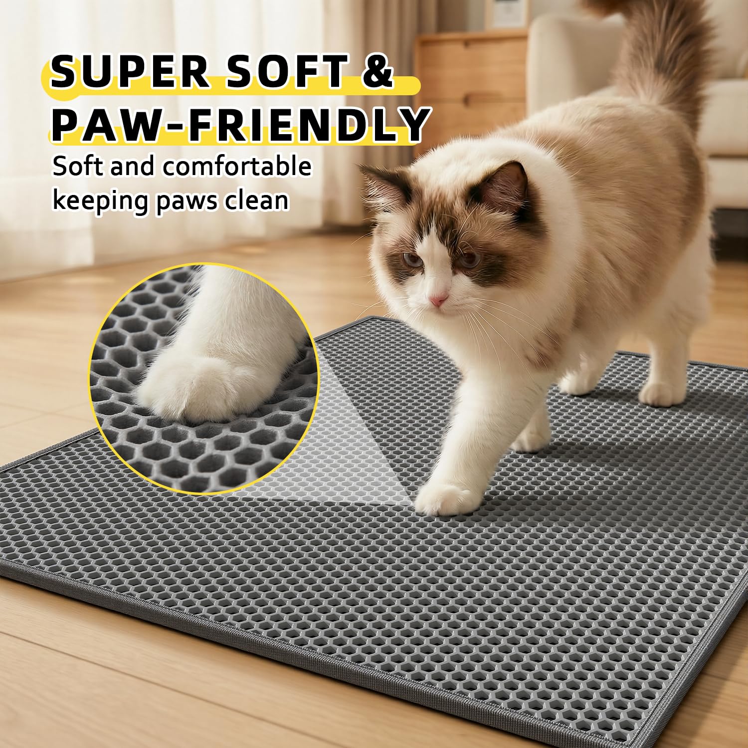 Katzentoiletten-Matte, Waben-Matte, doppellagiges Fangstreu Matte, wasserdicht, Urinbeständig, Katzenklo Matte, leicht zu reinigende Streukontrolle (76,2 x 61 cm, 2 Stück, grau)
