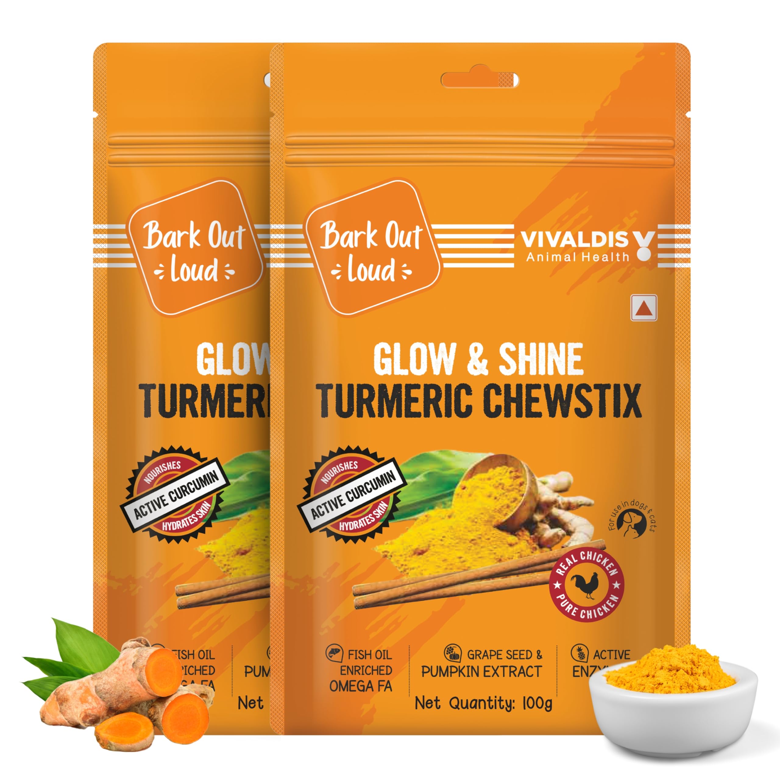 BARK OUT LOUD By Vivaldis Glow & Shine Turmeric Chewstix Fresh Chicken Treats With Pumpkin & Grape Seed Extract For Coat- Dogs & Cats Pack Of 2 X 100 Gm, All Life Stages (B0B5SB2G7Y) Amazon Price History, Amazon Price Tracker