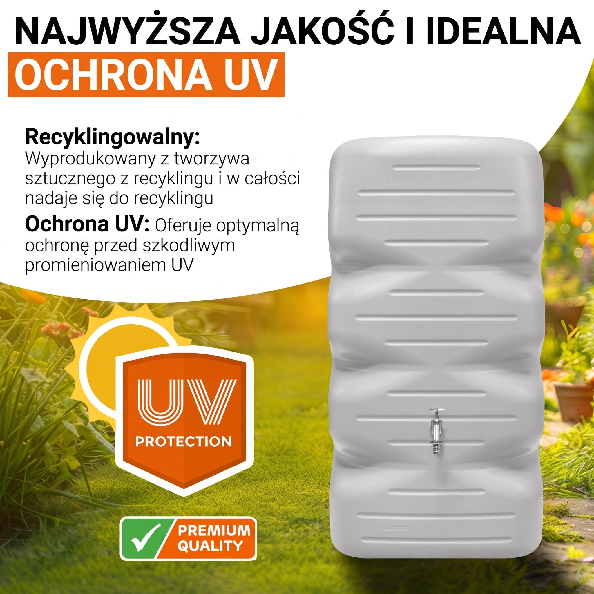 GARANTIA CUBUS zbiornik ogrodowy na deszczówkę 340 l, szary beton