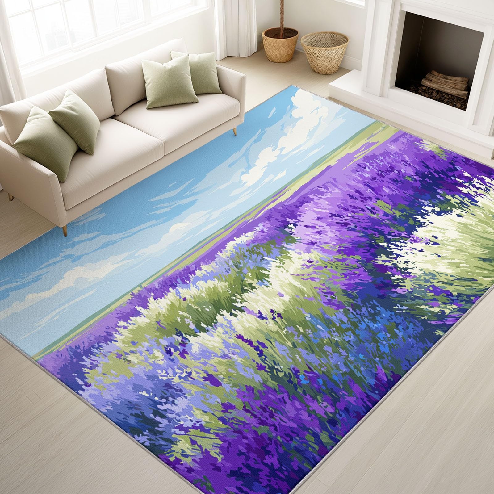 Tappeto artistico romantico per soggiorno, 120 x 170 cm, lavabile, antiscivolo, morbido, a pelo basso, antimacchia, ideale per interni, decorazione per la casa
