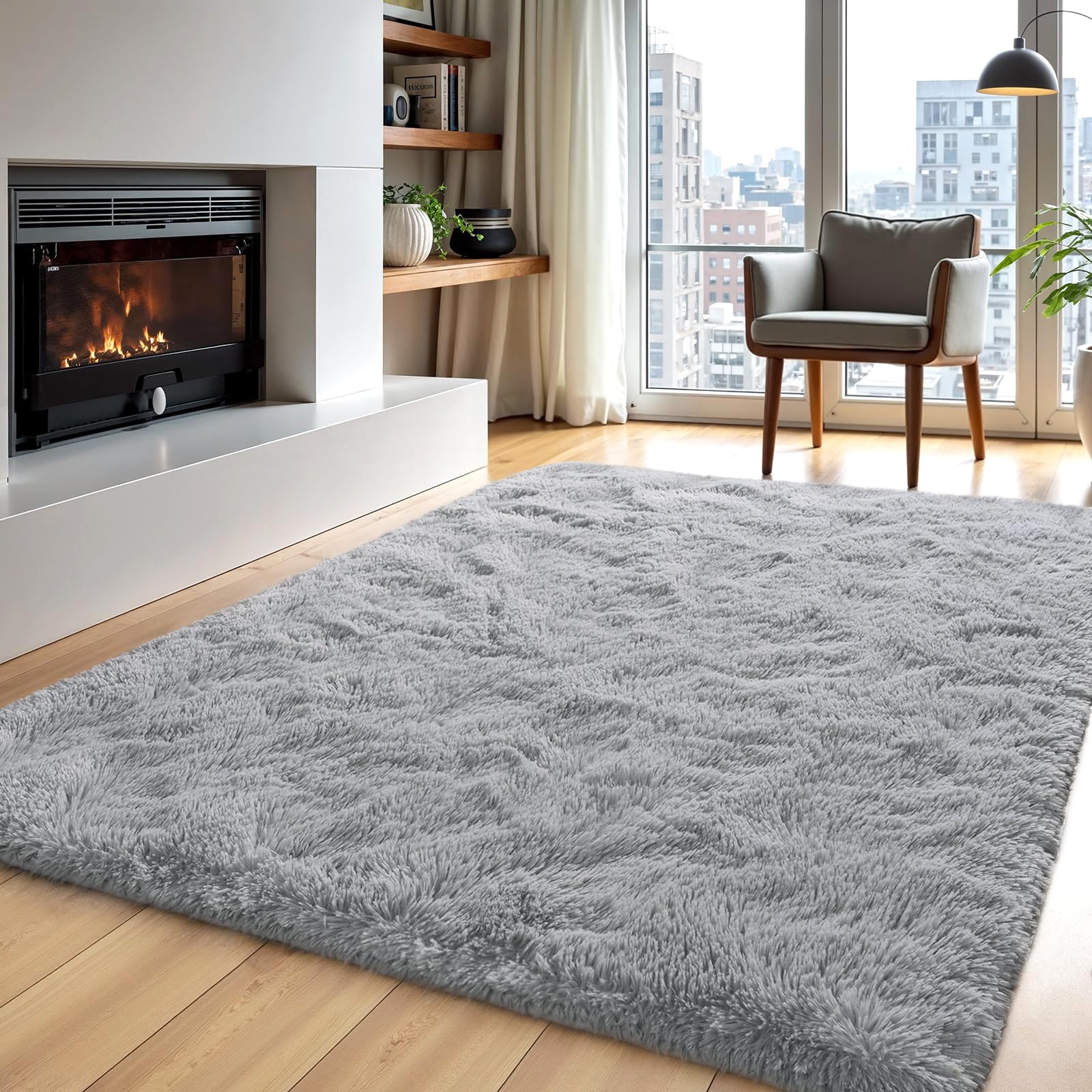 Zentavio Area Rugs for Living Room Grey Rugs for Bedroom 4x6 Carpet Fluffy Furry Soft Shag Aesthetic Plush High Pile Gray Throw Rug for Nursery Kids Room Dorm
