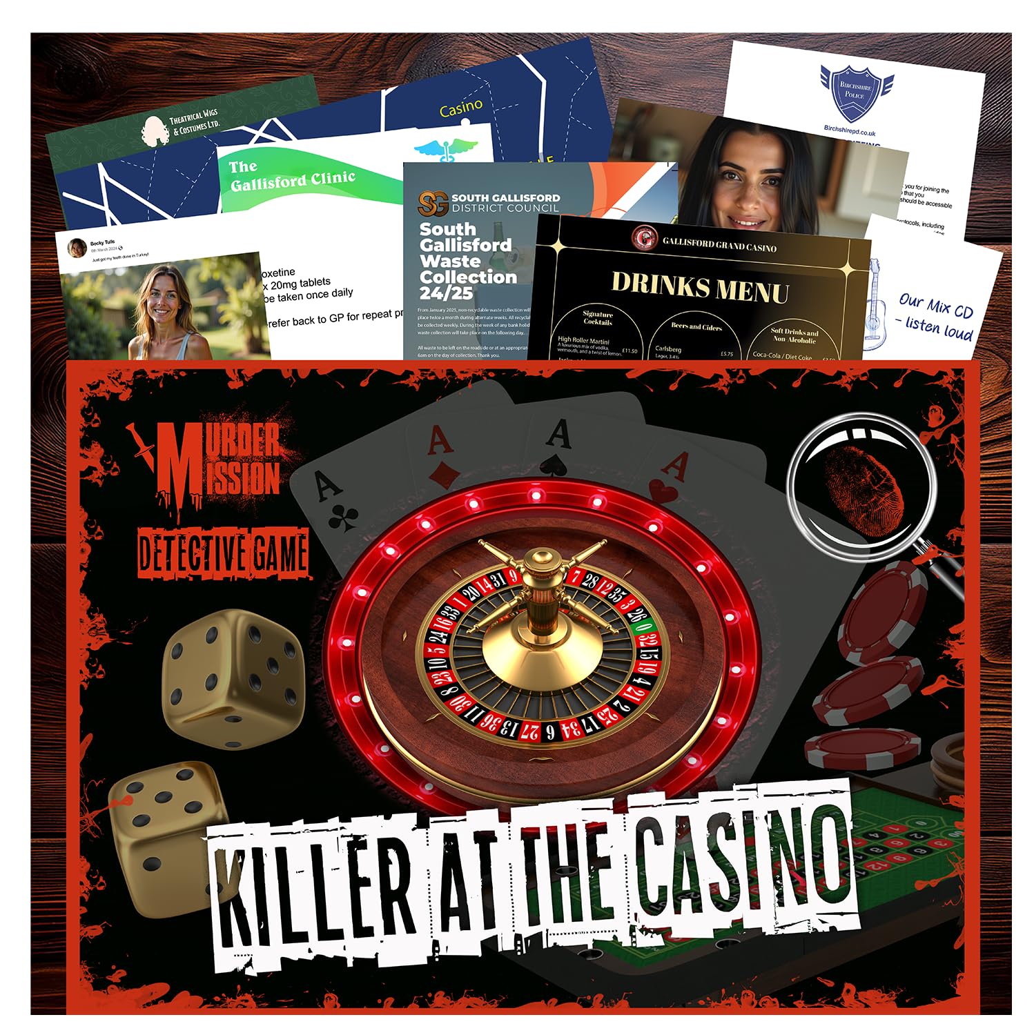 Murder Mission Mystery Game - Detective Killer Case Files - Date Night, Party Groups - Unsolved Cryptic Games - Killer At The Casino
