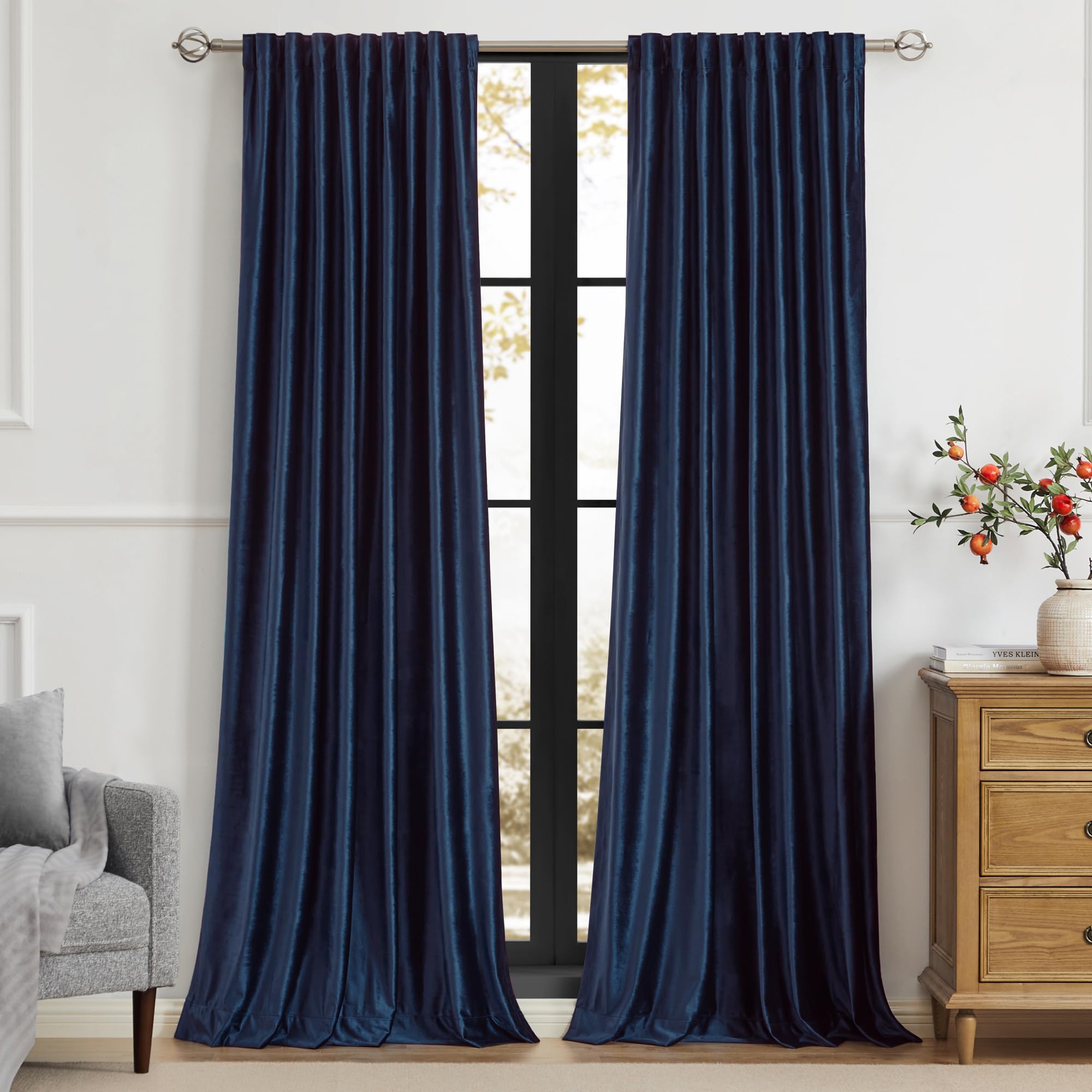 PRIMROSE Navy Blue Velvet Curtains 72 inch Long for Living Room,Set of 2 Panels Blackout Rod Pocket Back Tab Window Treatment Room Darkening Heavy Decorative Curtains Drapes for Bedroom — image 1