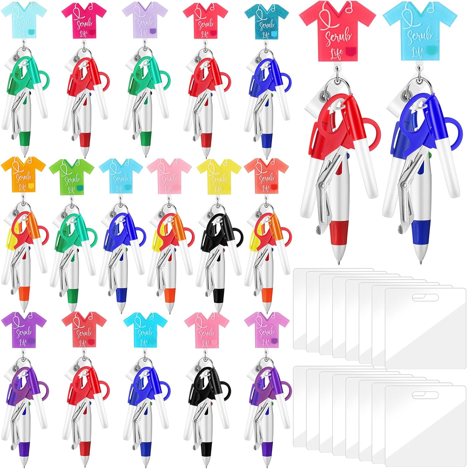96 Pcs Nurse Pen Set Include Nurse Badge Reel Keychains 4 in 1 Nursing Retractable
