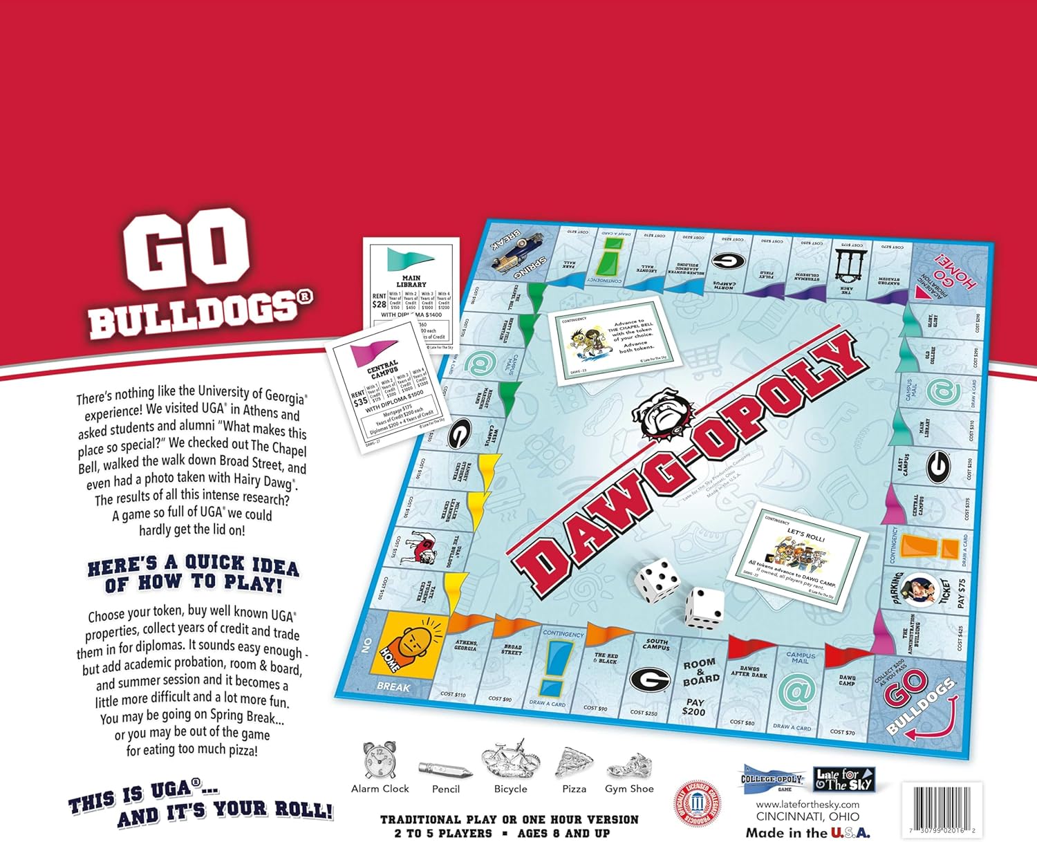 Late for the Sky University of Georgia Dawgopoly Board Game – UGA Bulldogs Campus Property Trading Family Strategy, Alumni Gift, Red and Black Edition