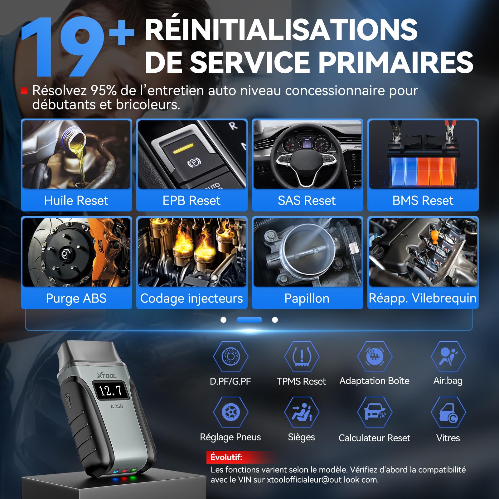 XTOOL A30D OBD2 Valise Diagnostic Auto BT, 2026 Lecteur OBD2 Voiture Français, 19+ Réinitialisations, Test Actif, Diagnostic Tous Systèmes, Can FD, Mises à Jour à Vie, Anglais par Défaut