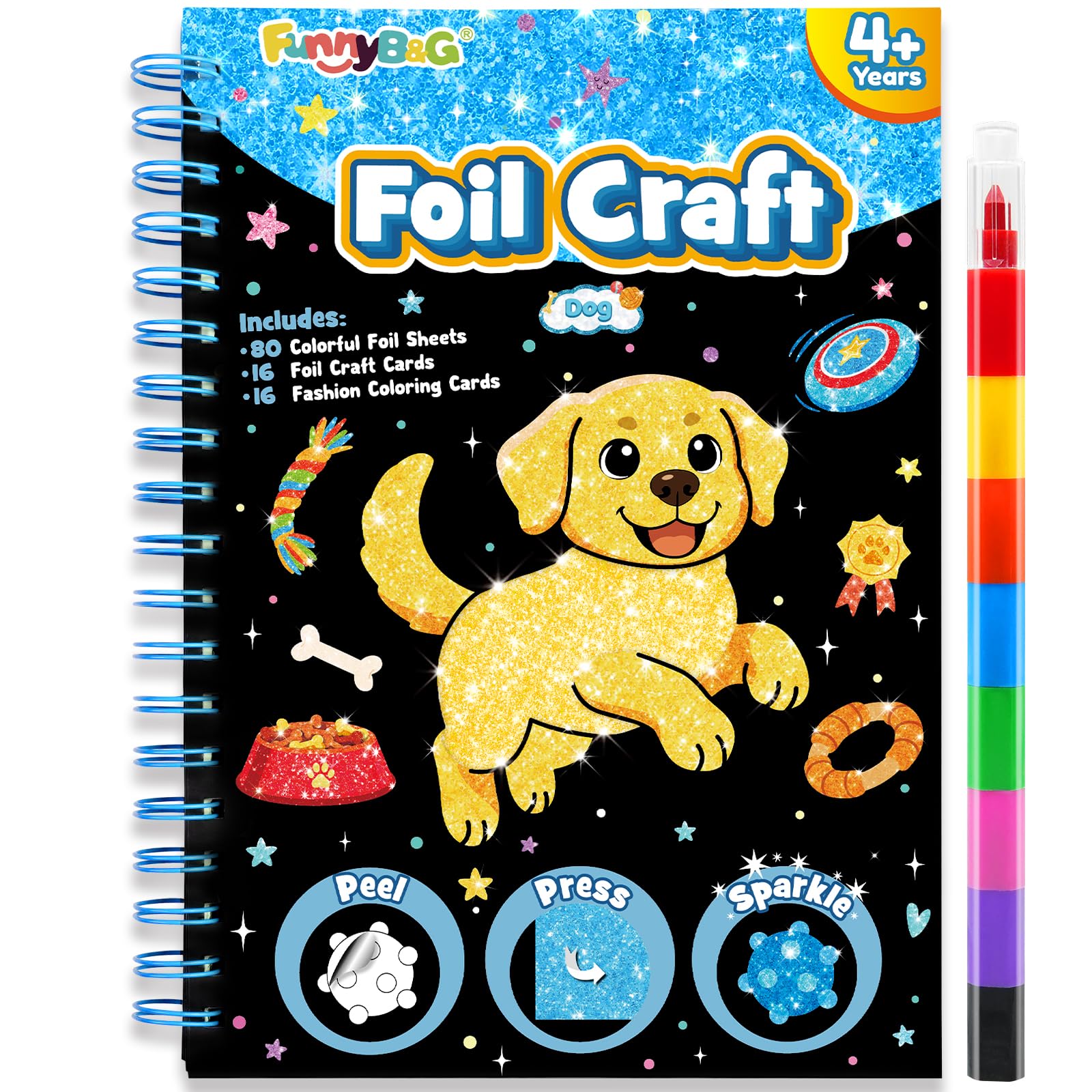 FUNNYB&G Foil Art lavoretti creativi per bambini: giochi da viaggio|kit lavoretti creativi per bambini DIY|Regalo Bambina 4 5 6 7 8 9 anni (Cane)