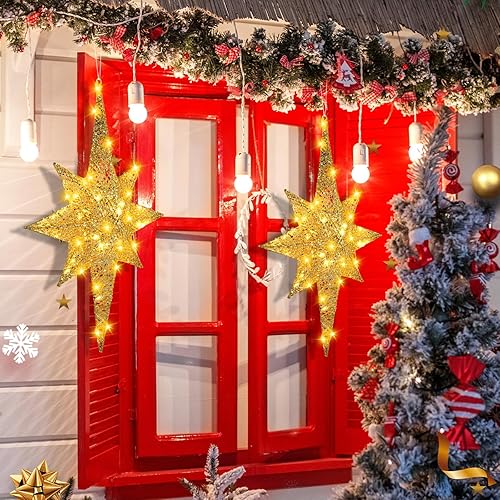 Miniatura 6 de Luces LED grandes de Navidad de 24 pulgadas con purpurina de Belén, luces LED de Navidad para exteriores, para colgar al aire libre, estrella de