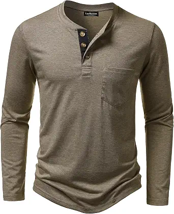 LucMatton Men's Lightweight Long Sleeve Henley T-Shirt