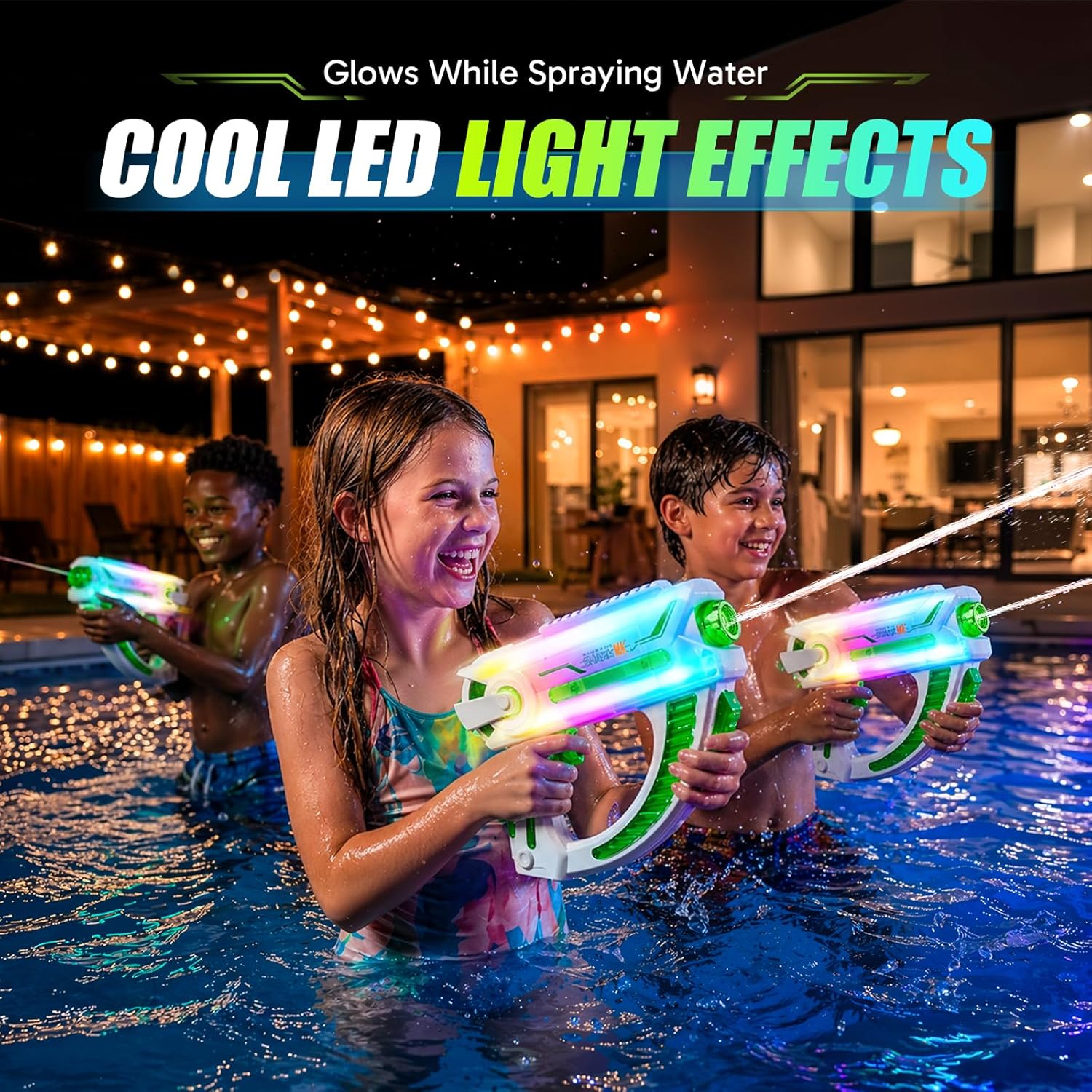 LED Electric Water Gun with Sound Effects, Automatic Water Blaster for Adults Kids, Long Range Squirt Gun for Outdoor Pool Beach Party, Summer Toy (Green)
