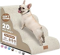 Zerbuger 4-Step Dog Ramp Stairs for 20" Bed - Nonslip Joint-Friendly Pet Steps for Seniors, Small Dogs & Cats (Beige)