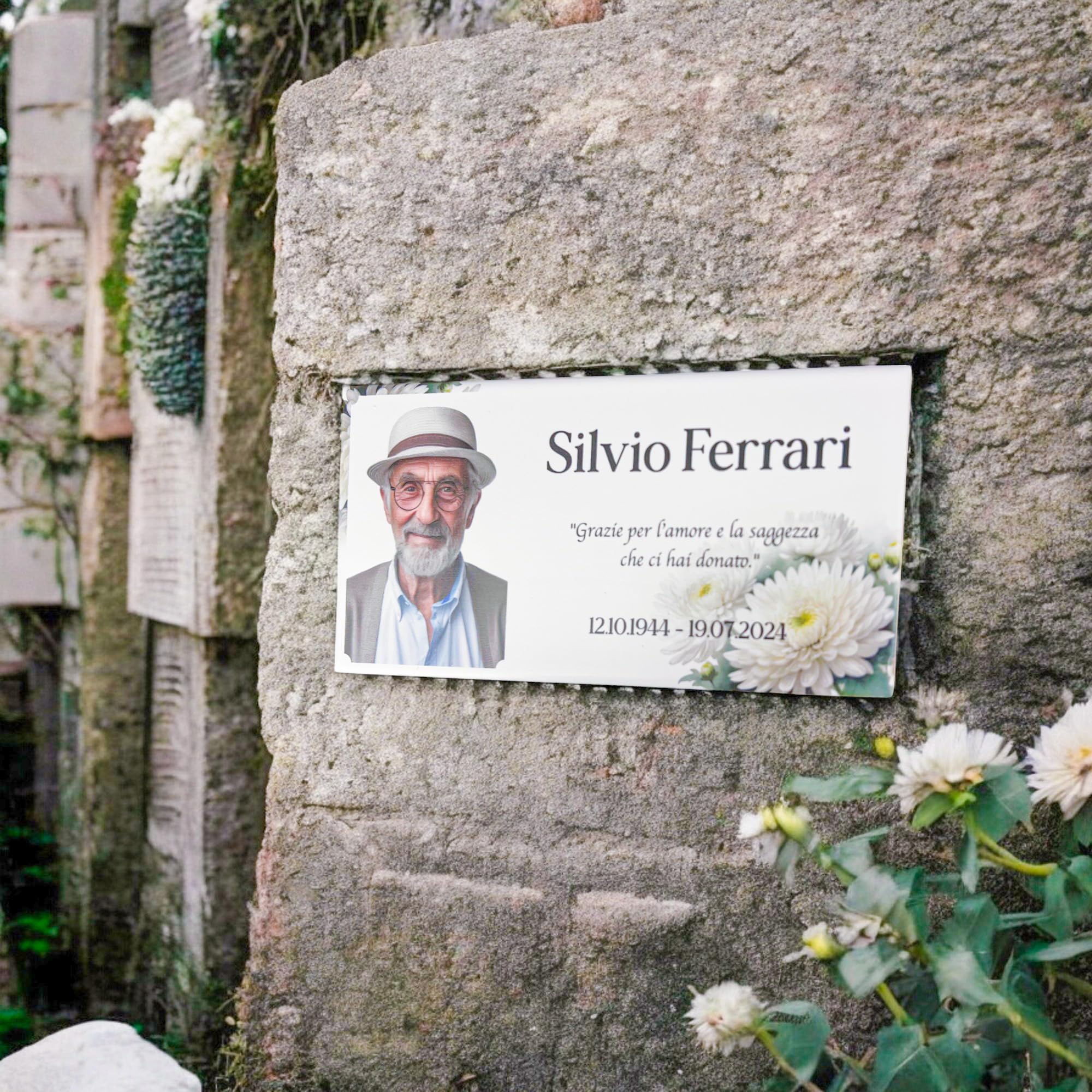 Albalù Targa Commemorativa Modello Rose per Lapide Personalizzata, Foto Ceramica per Targa cimitero, con Foto, Nome, Date e Dedica Personalizzabile
